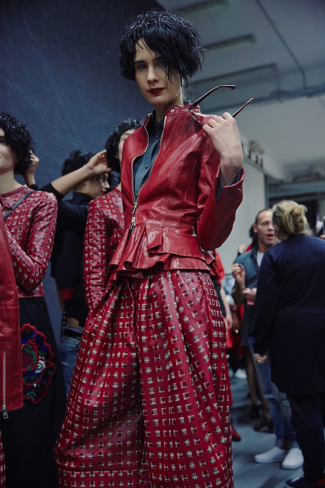 Emporio Armani AW15 Womenswear Dazed backstage red leather 4