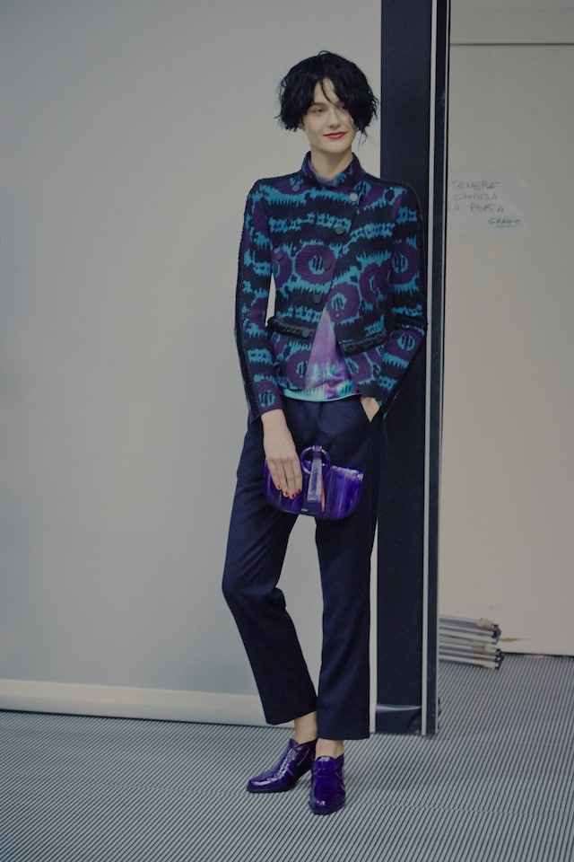 Emporio Armani AW15 Womenswear Dazed backstage purple blue 17
