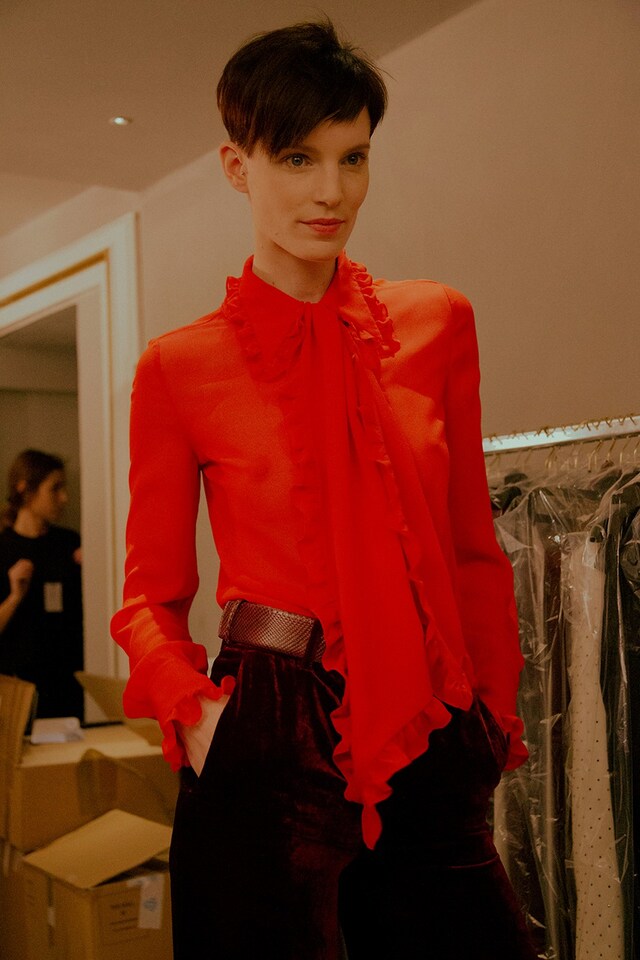 Emilio Pucci AW15 Dazed backstage Womenswear red shirt 0