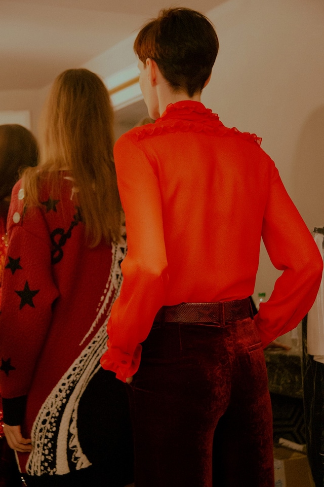 Emilio Pucci AW15 Dazed backstage Womenswear red sheer 14