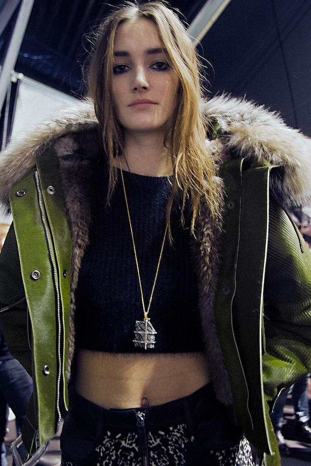 Roberto Cavalli AW15 Dazed backstage Womenswear fur collar 2