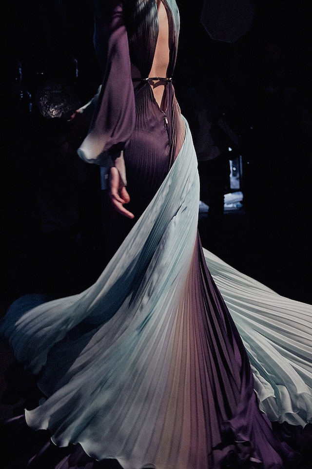 Roberto Cavalli AW15 Dazed backstage Womenswear gown pleats 9
