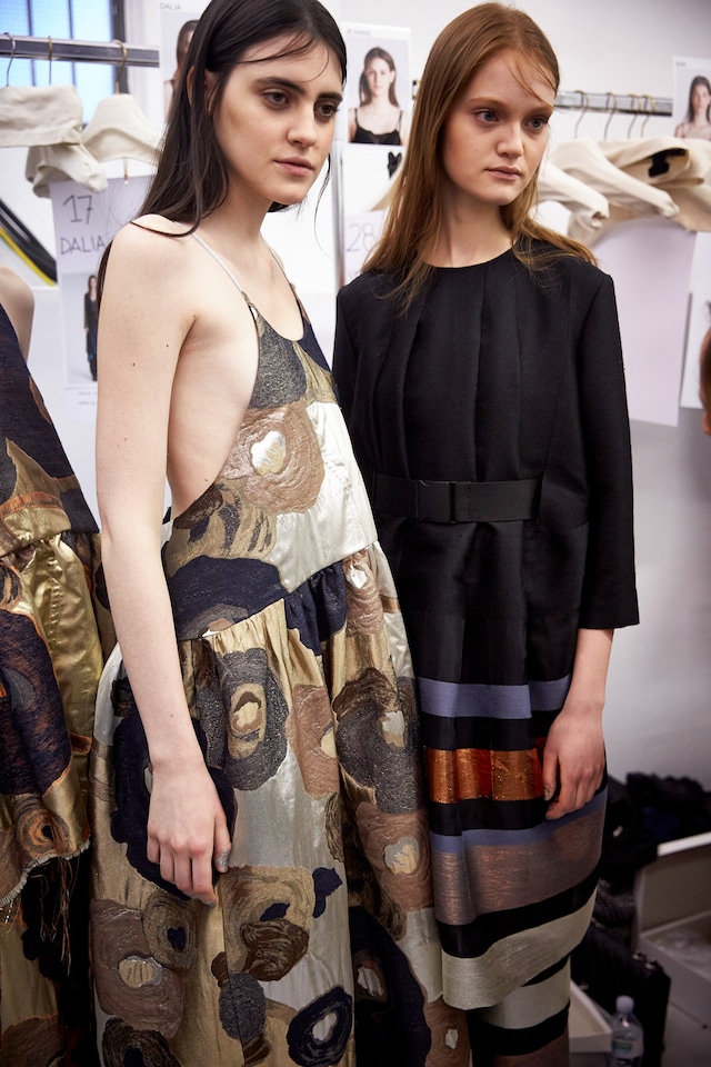 Erika Cavallini AW15 Dazed backstage Womenswear gold dress 5