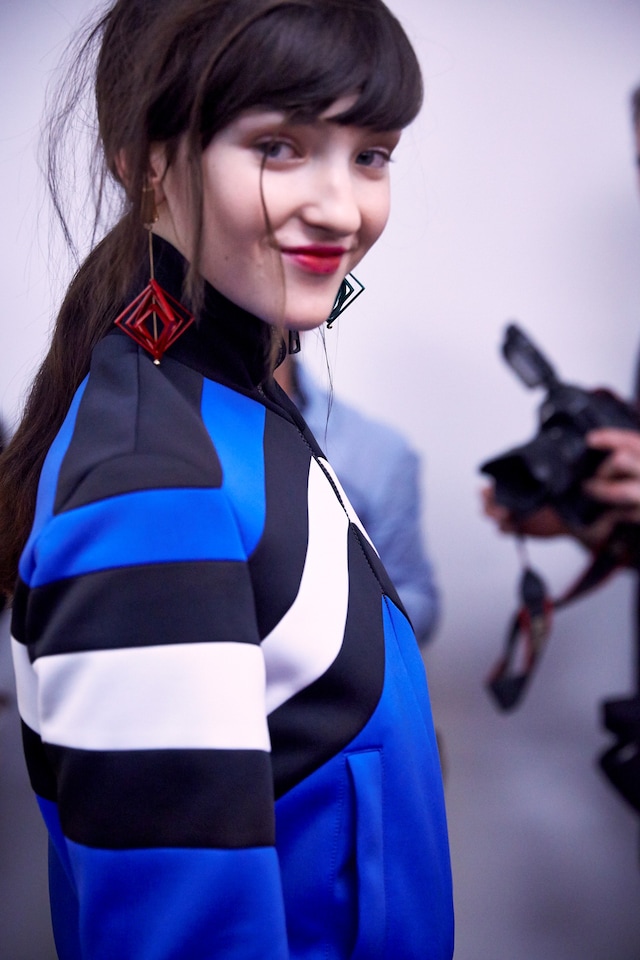 MSGM AW15, Dazed, Womenswear, Stripe Bomber, Drop Earrings 5