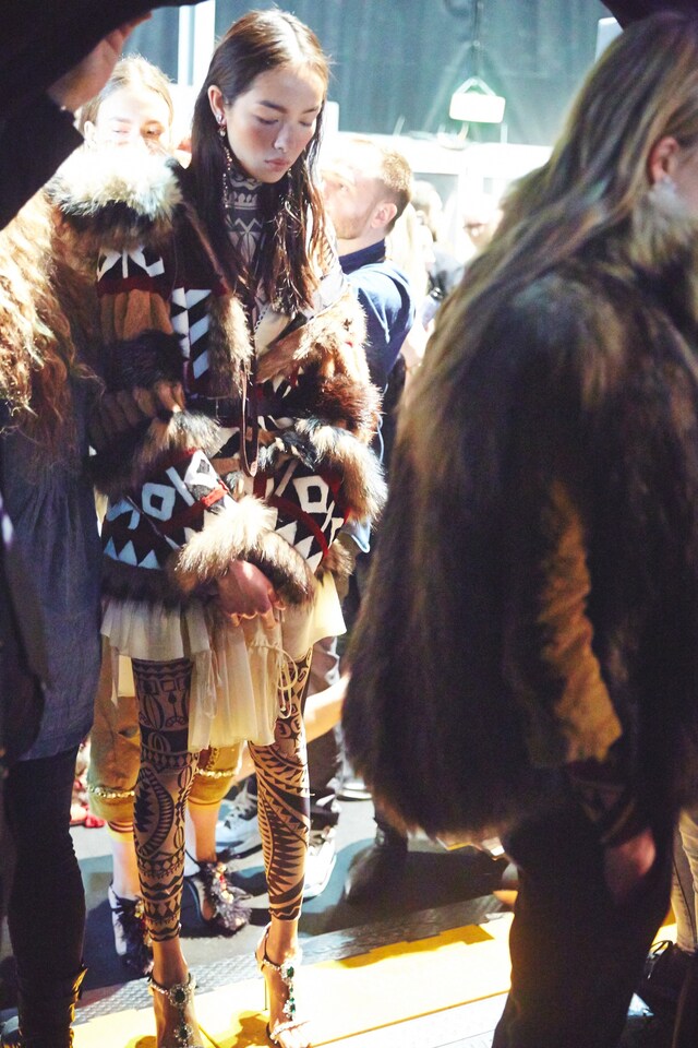 Dsquared2 AW15 Dazed backstage Womenswear tribal print fur 7