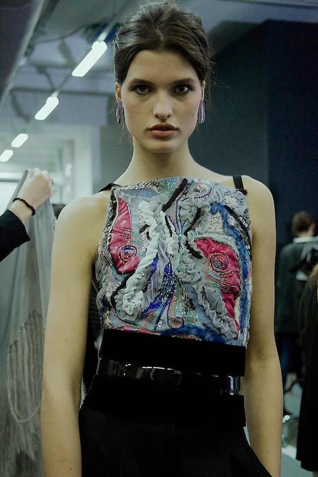 Giorgio Armani AW15 Dazed backstage Womenswear embroidery 3