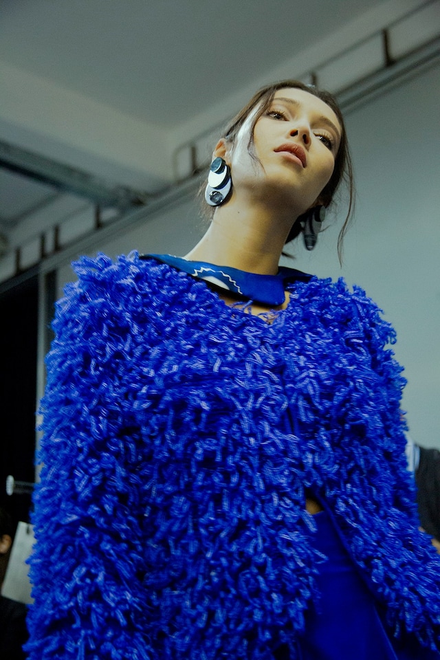 Giorgio Armani AW15 Dazed backstage Womenswear blue earring 6