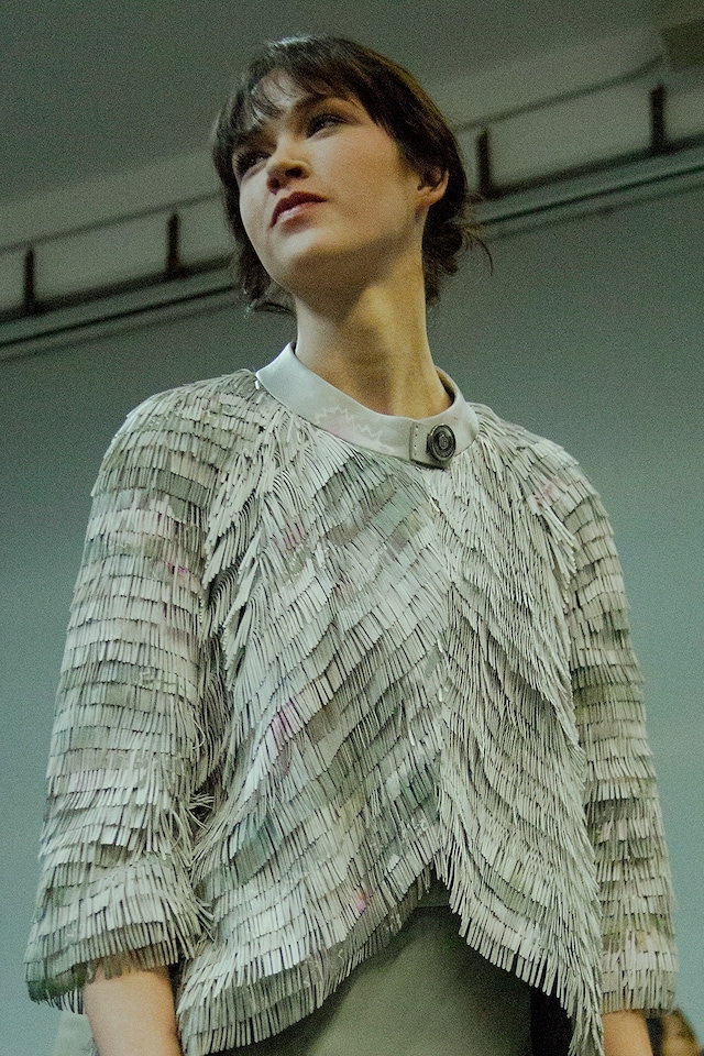 Giorgio Armani AW15 Dazed backstage Womenswear fringed gray 12