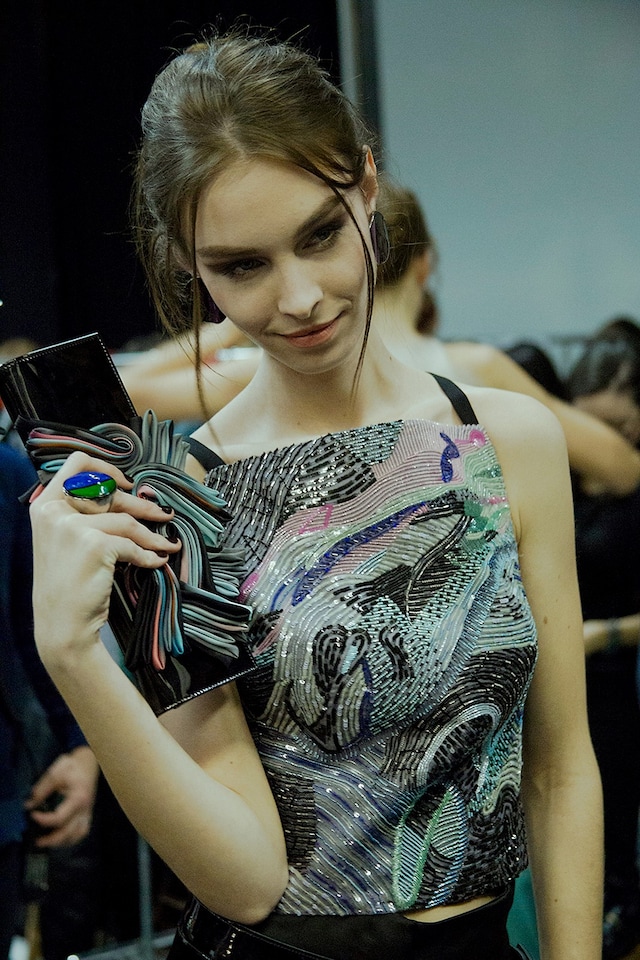 Giorgio Armani AW15 Dazed backstage Womenswear embroidered 14