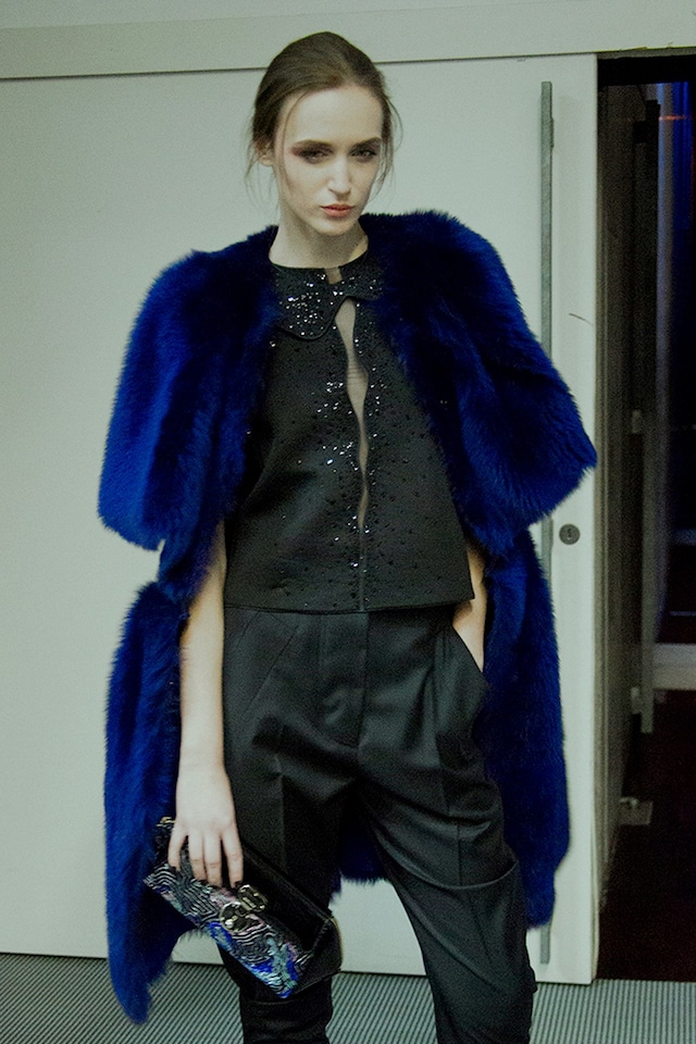 Giorgio Armani AW15 Dazed backstage Womenswear dark blue fur 16