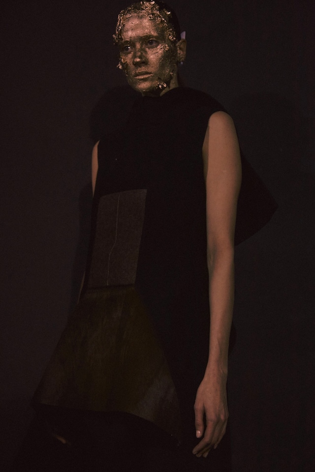 Rick Owens AW15, Dazed, womenswear gold makeup dress 6