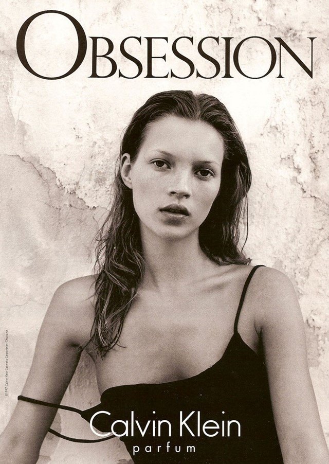 Kate Moss in the 1992 Obsession campaign
