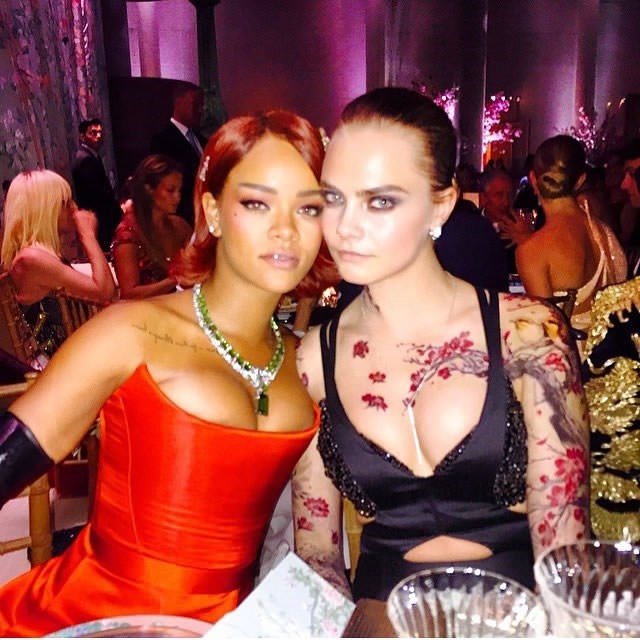 Rihanna and Cara Delevingne at the Met Ball 2015