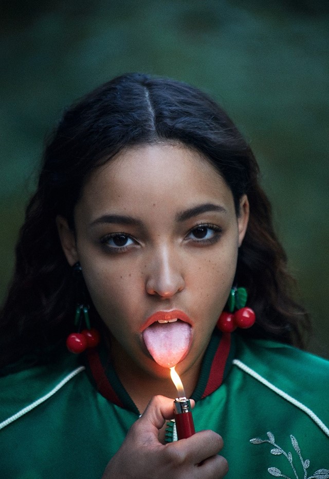 Tinashe Dazed Sean Seng Gucci tongue fire flame lighter