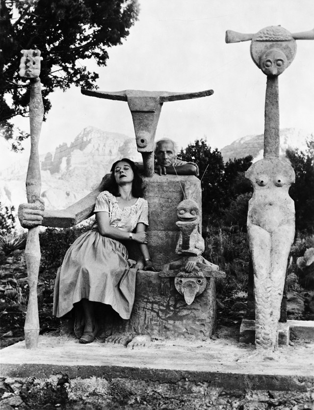 Dorothea Tanning and Max Ernst with his sculpture,