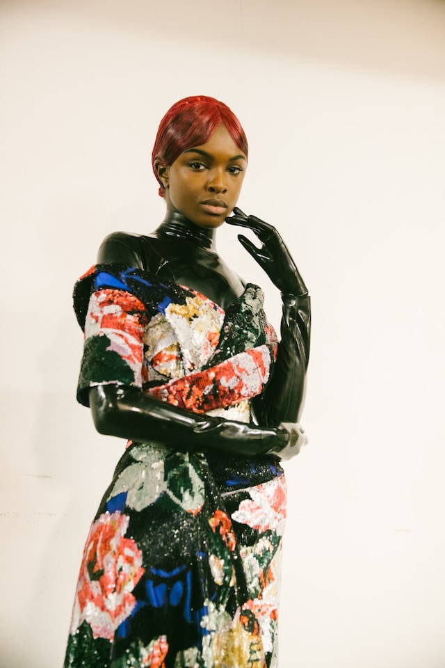 Richard Quinn AW19 LFW London Fashion Week Leomie Anderson 2