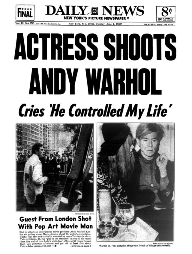 Valerie Solanas and Andy Warhol newspaper clipping