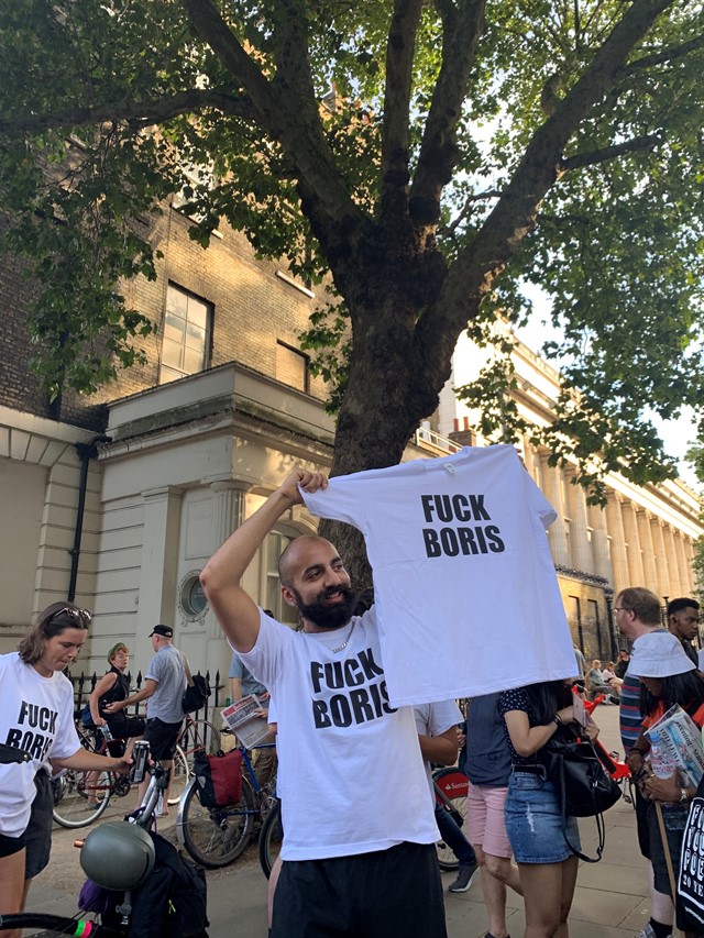 Protestors with ‘Fuck Boris’ t-shirts