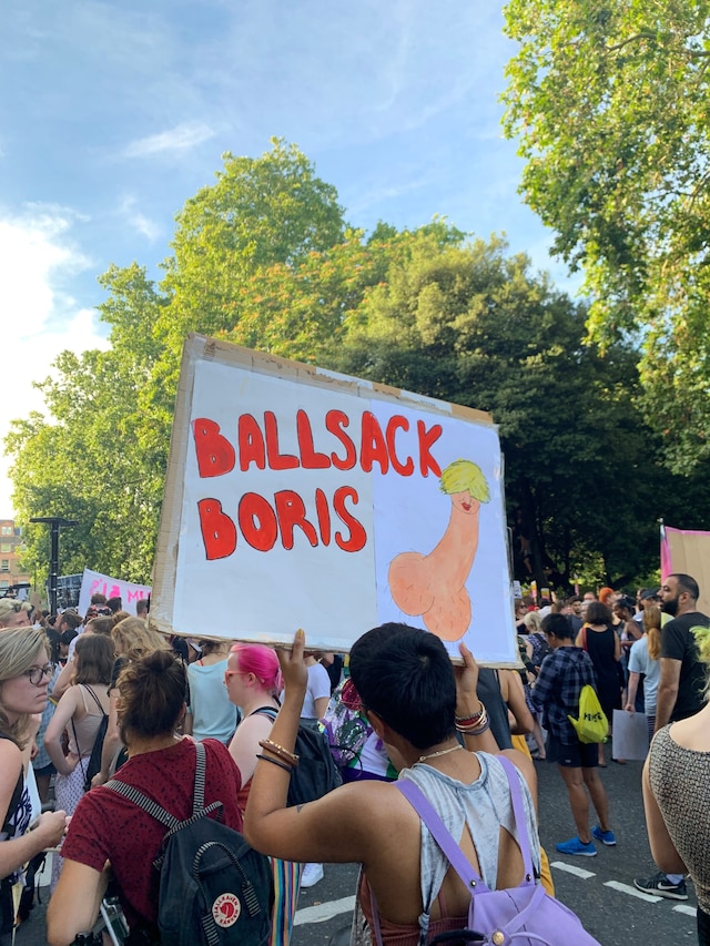 ‘Ballsack Boris’ sign at Fck Gvt Fck Boris march 1