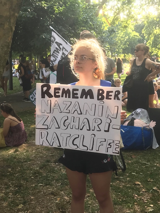 Nazanin Zaghari-Ratcliffe sign at Fck Gvt Fck Boris march 5