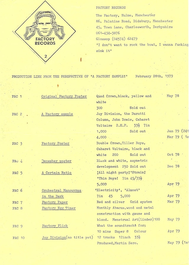 Factory Records, The Factory newsletter 3