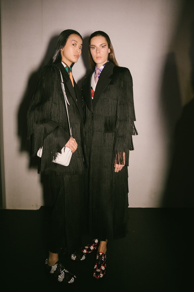 Backstage at the Prada AW20 fashion show 15 14