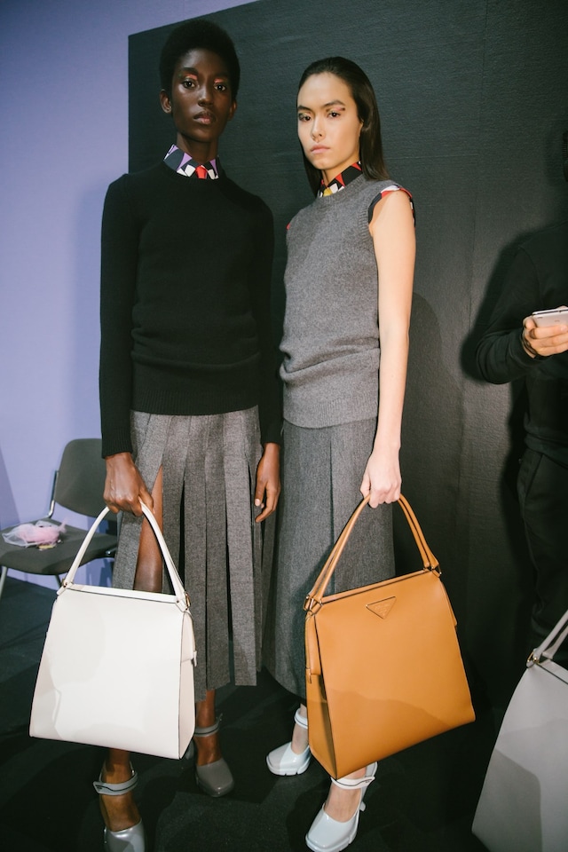 Backstage at the Prada AW20 fashion show 22 21