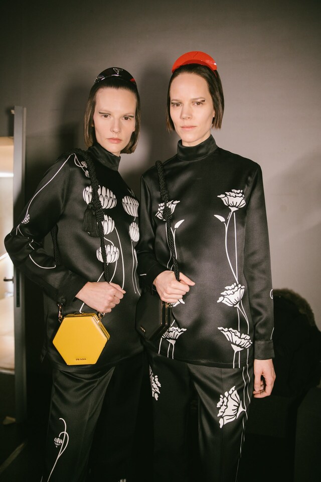 Backstage at the Prada AW20 fashion show 23 22