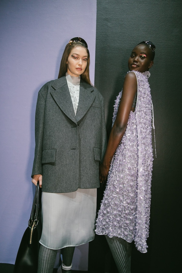 Backstage Prada AW20 fashion show Gigi Hadid Adut Akech 2 1