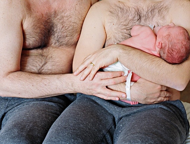 Txema and Pablo and their newborn son