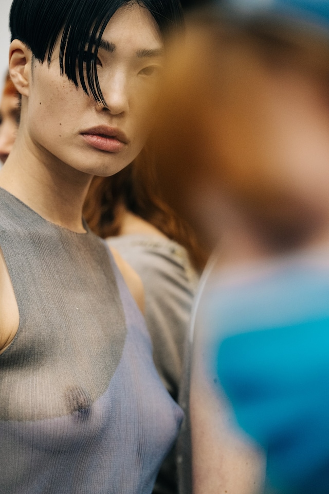 Eckhaus Latta AW22, model in sheer slip 4