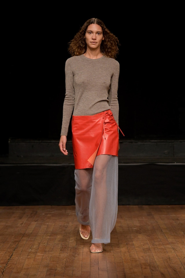 Maryam Nassir Zadeh AW22, red leather skirt 40
