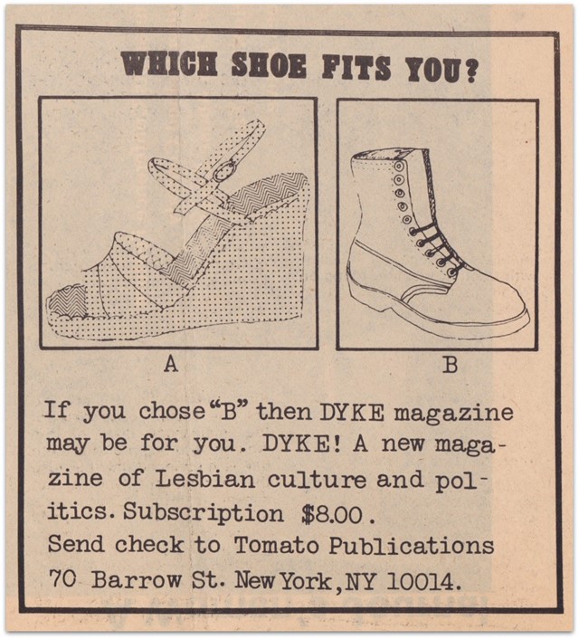 DYKE A Quarterly lesbian magazine gay shoes