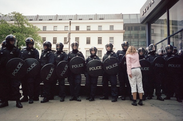 Vinca Petersen, Pink Girl and Riot Cops, 2000