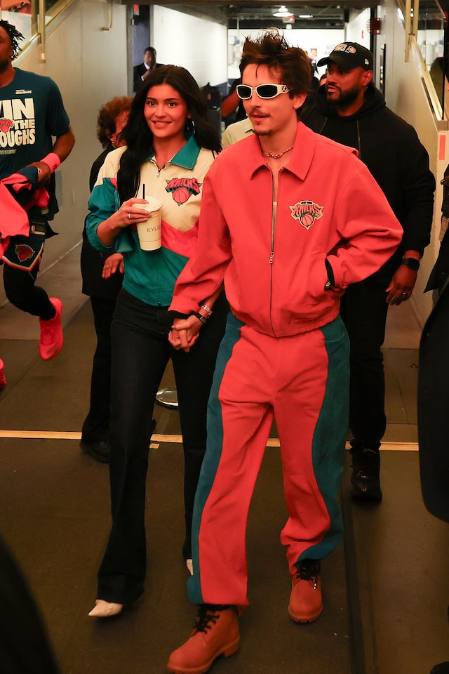 Timoth&#233;e Chalamet and Kylie Jenner at the Knicks game 4