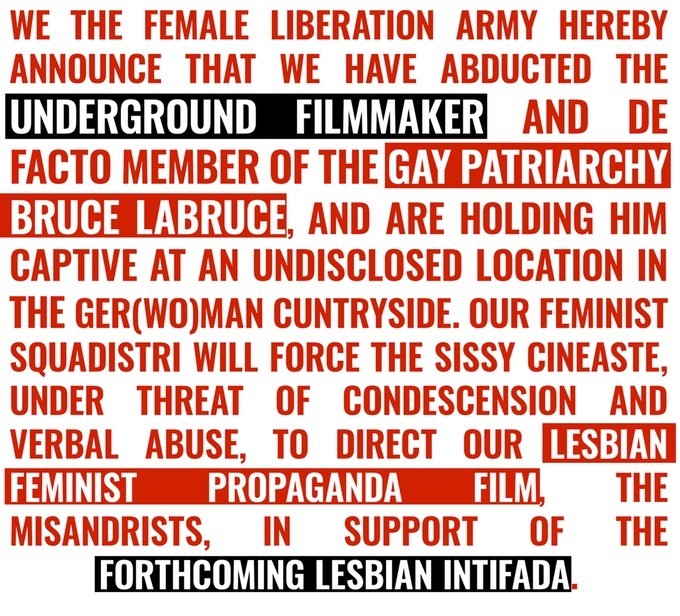 Bruce LaBruce the Misandrists feminist terrorist film