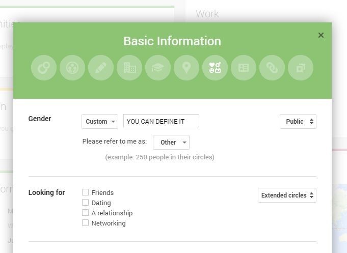 Google Plus gender options