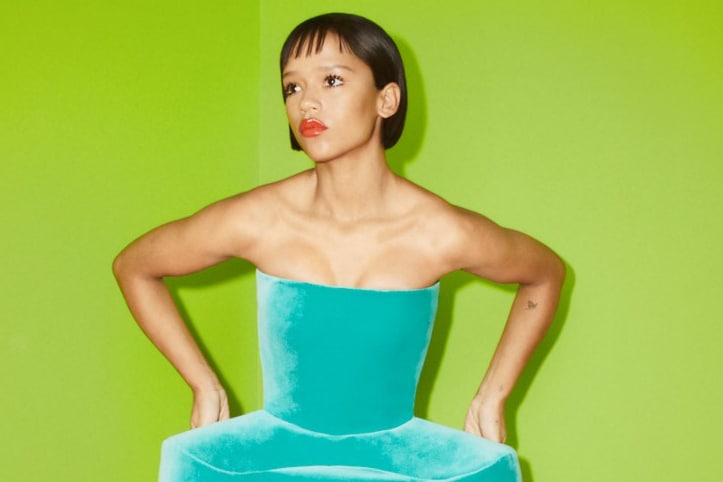 taylor russell green dress in Balenciaga - Bones Premiere 79th