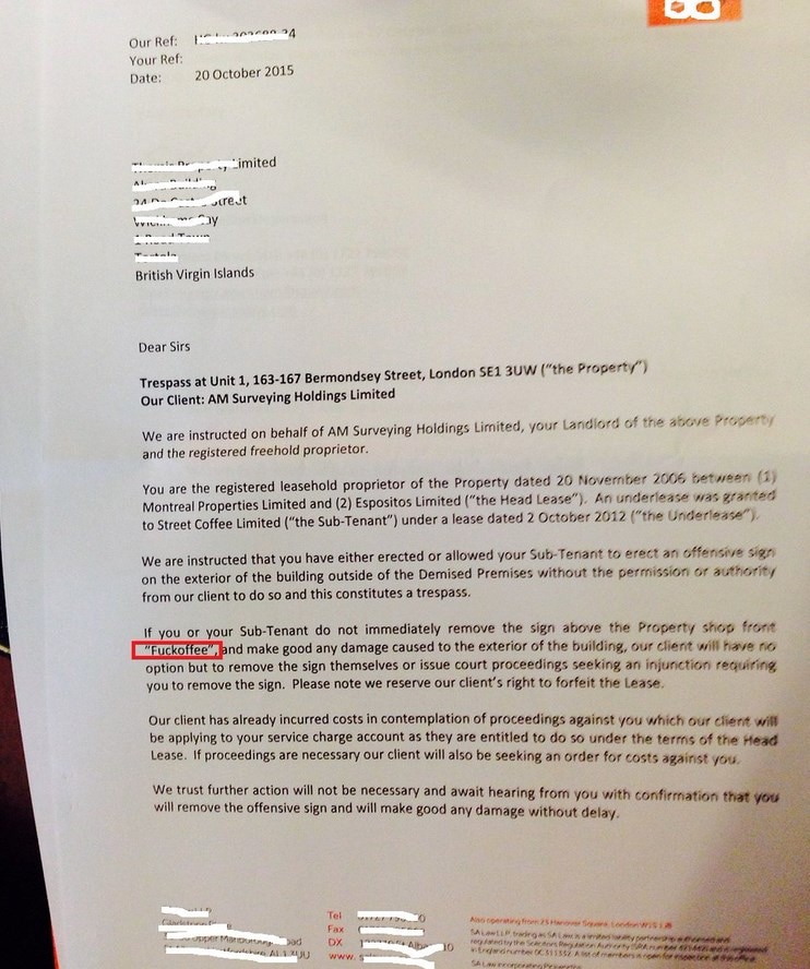 fuckoffee court letter