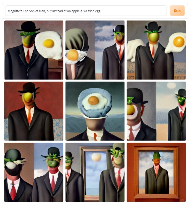 Magritte’s The Son of Man with a fried egg, DALL-E Mini