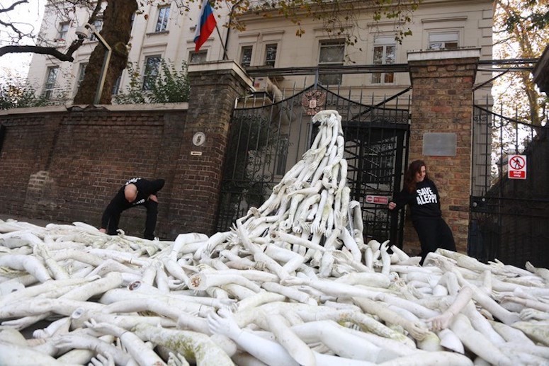 Protestors Dump Hundreds Of Fake Limbs On Russian Embassy Dazed