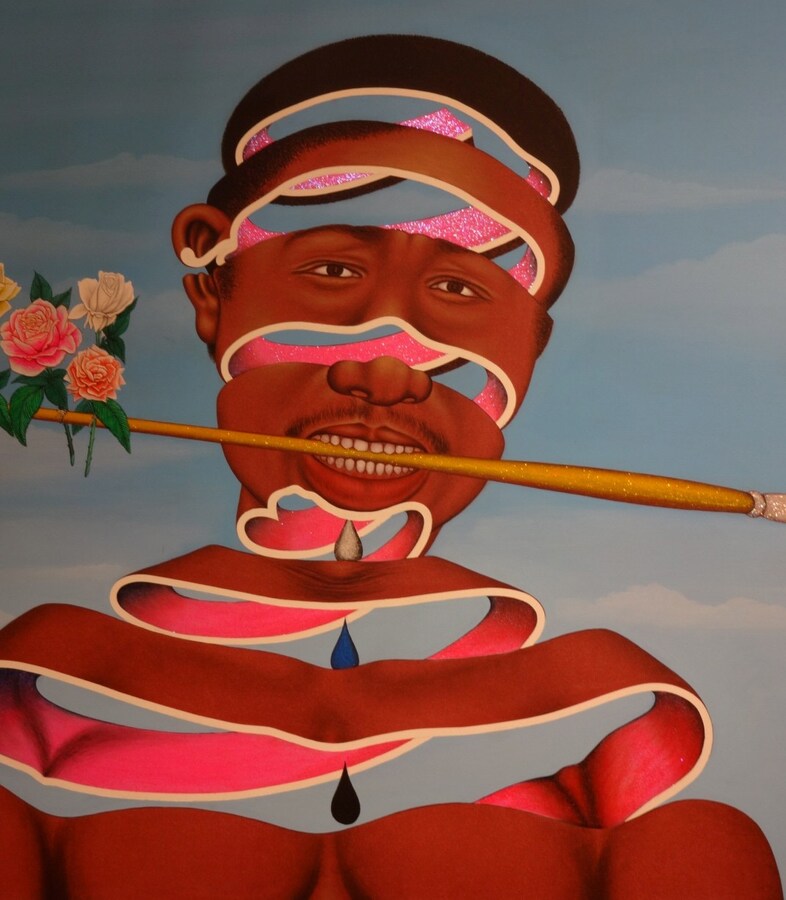 Detail of Cheri Samba at 154 Contemporary African 1