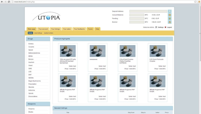 A screenshot of Utopia, an online black market 