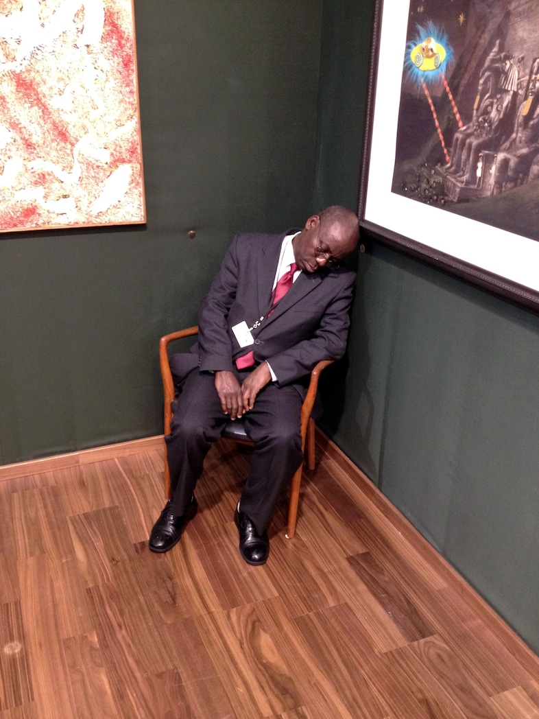 Chrisoph Buchel Sleeping Guard at Frieze London 2014