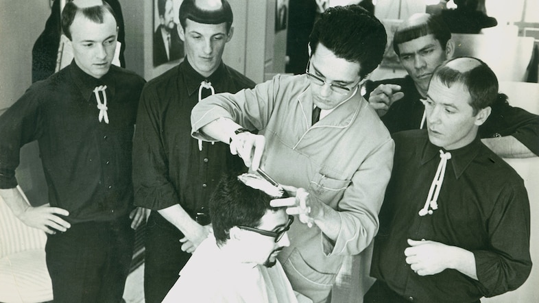 Larry under the barber’s shears, 1966