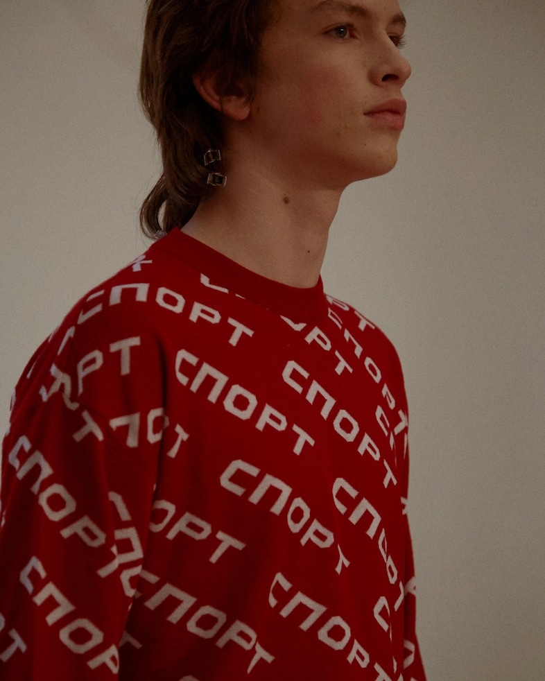 Gosha Rubchinskiy AW15 cnopt jumper, Mens, Dazed backstage 6