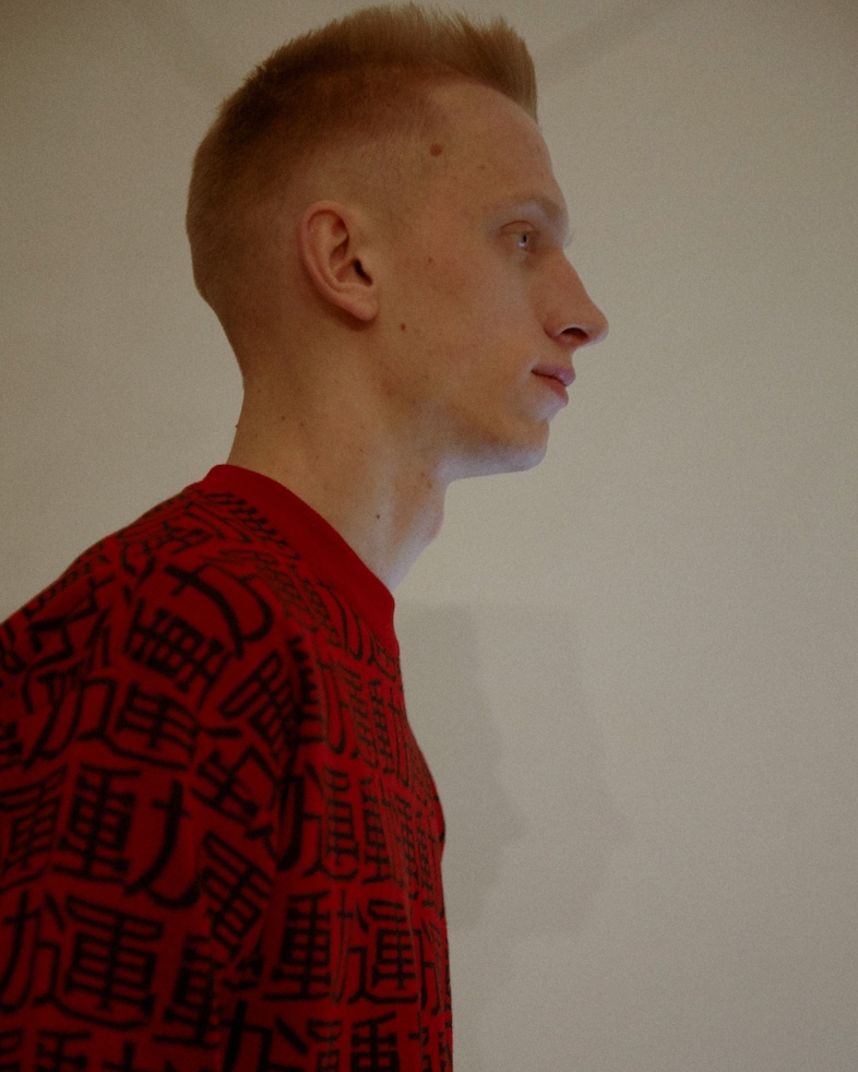 Gosha Rubchinskiy AW15 red jumper, Menswear, Dazed backstage 14