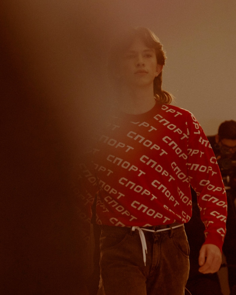 Gosha Rubchinskiy AW15 cnopt jumper, Mens, Dazed backstage 17