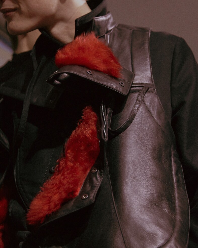 Ann Demeulemeester AW15 Leather Waistcoat Red Fur 17