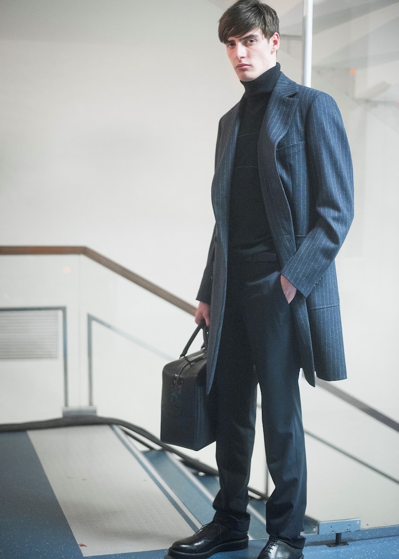 Backstage at Herm&#232;s AW15 Pinstripe Jacket Holdall Bag 
